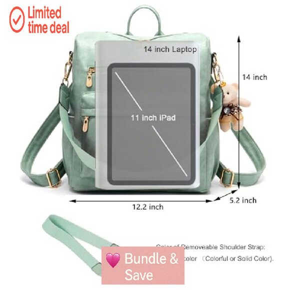 Women's PU Leather Backpack Purse Set with Wallet, 2-Piece Multi-Use Bag - Picture 6 of 7